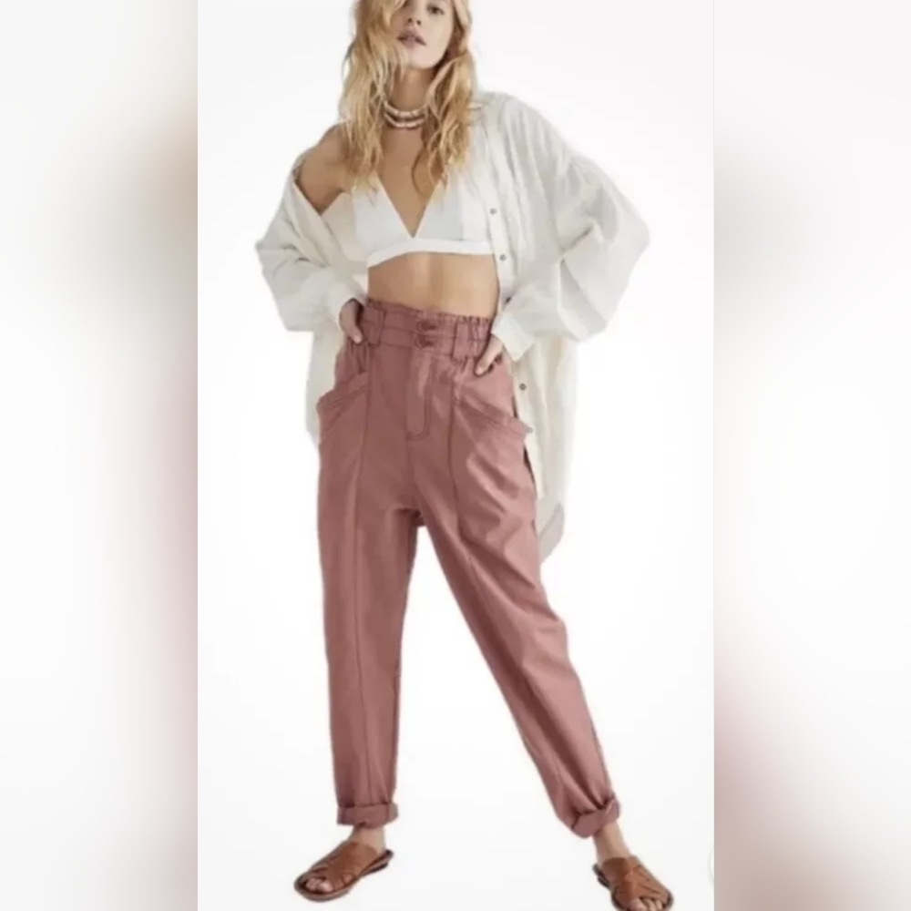 Free People Pants Womens S Ready To Run Cinch Waist Baggy Brandy Pink